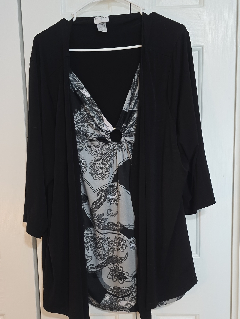 Black Paisley-Print Layered Blouse with Ring Detail